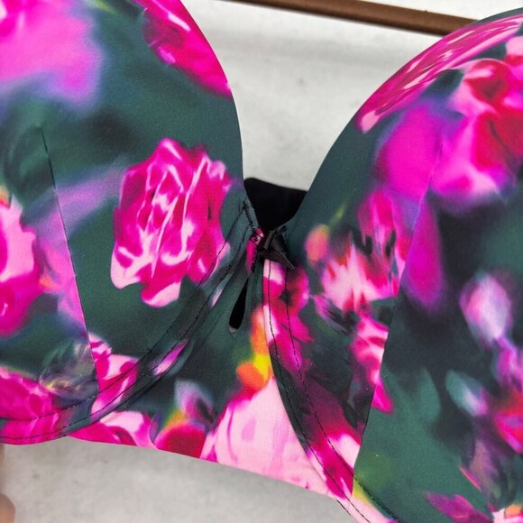 Torrid Perfect T Lightly Lined T-Shirt Bra 46D Pink Green Floral Print Underwire - Picture 3 of 10